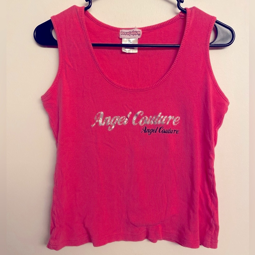 Vintage Y2K DO NOT DISTURB Angel Couture Pink Ribbed Tank